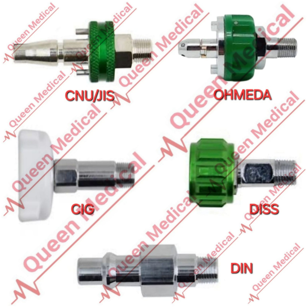Konektor Flowmeter Oksigen Type JIS CNU/CIG/OHMEDA/DISS/DIN Adapter Flowmeter Drat 1/8"