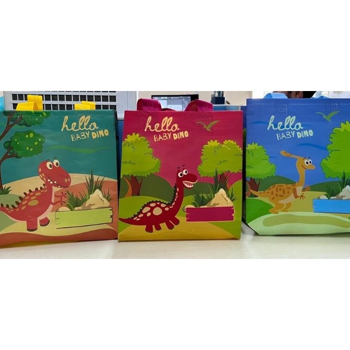 

KF7 LUSINAN Goodiebag ulang tahun baby dino 25x25x12 Goodiebag laminasi ulang tahun anak