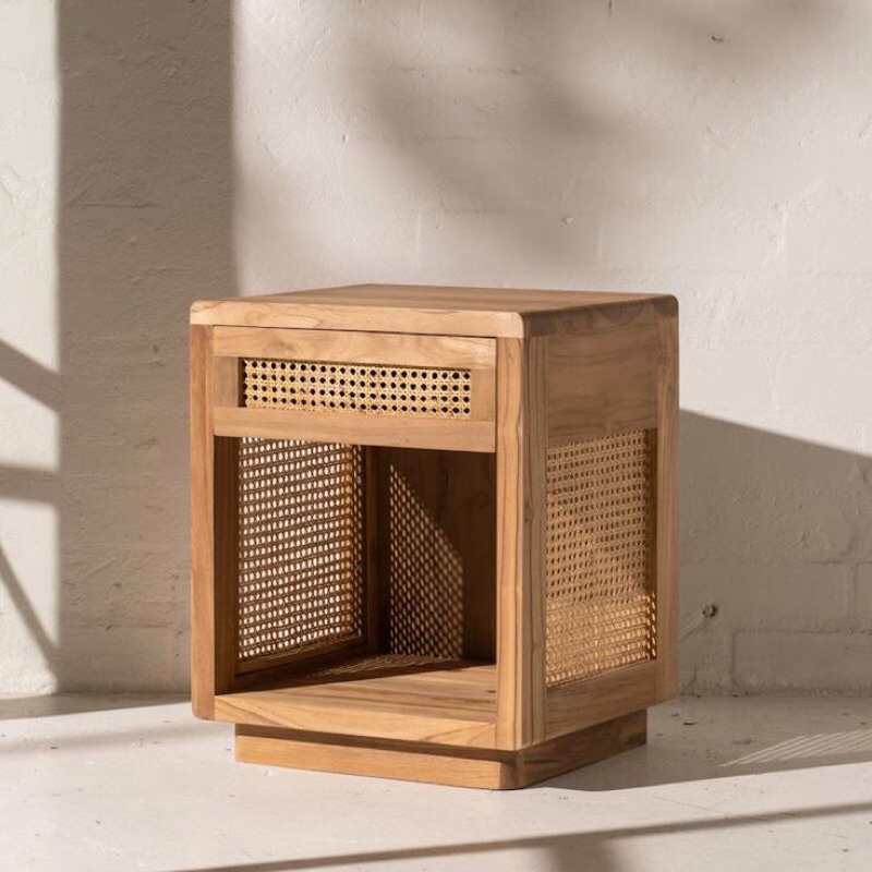 Nakas Jati Kayu Jati Minimalis Bedside Table Rotan Modern
