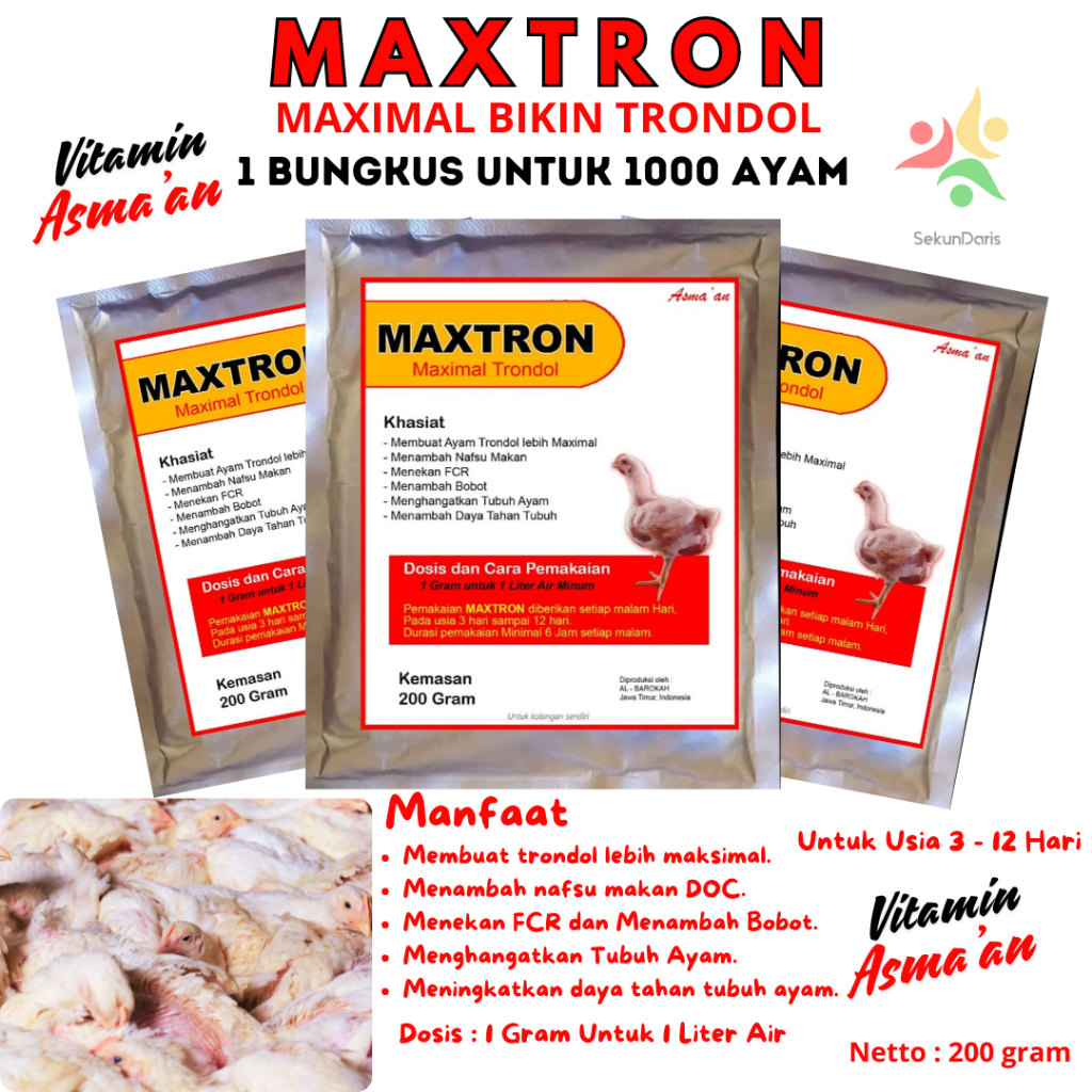 VITAMIN ANAK AYAM - MAXTRON - Penambah Nafsu Makan Ayam Broiler