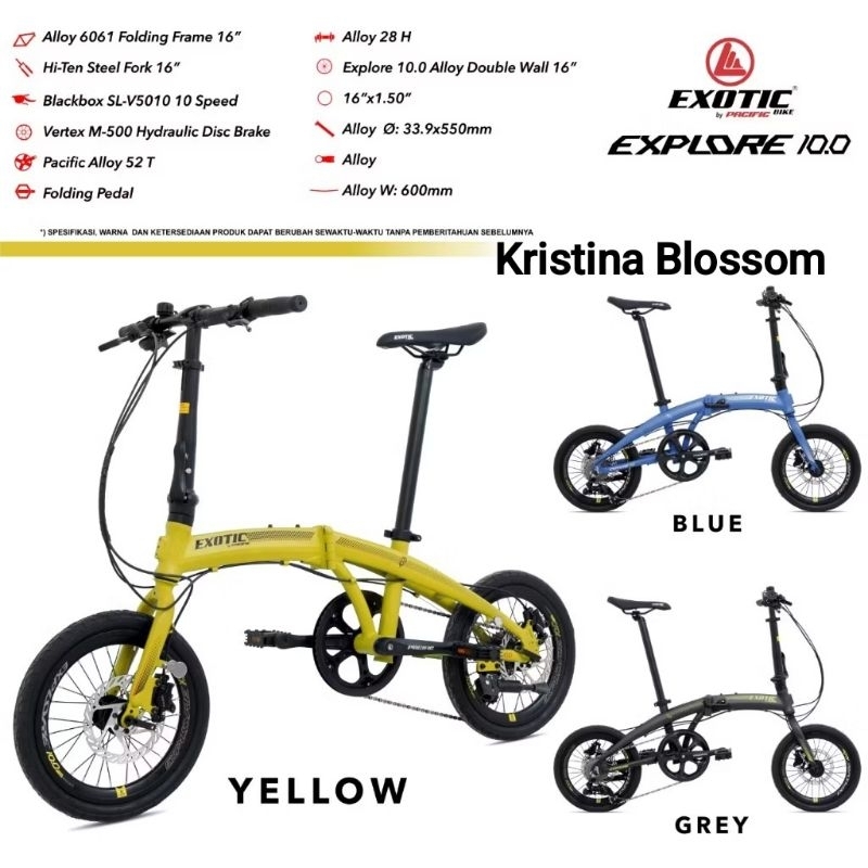 Sepeda Lipat 16 20 inch alloy exotic explore 10.0 rem hydraulic 300 folding bike Pacific