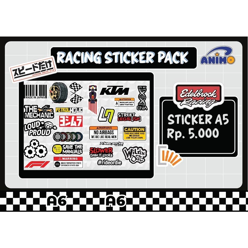 

Stiker Sticker Pack Vinyl Glossy Doff Racing Anti Air Waterproof Laptop Casing Handphone Buku Botol Minum A5