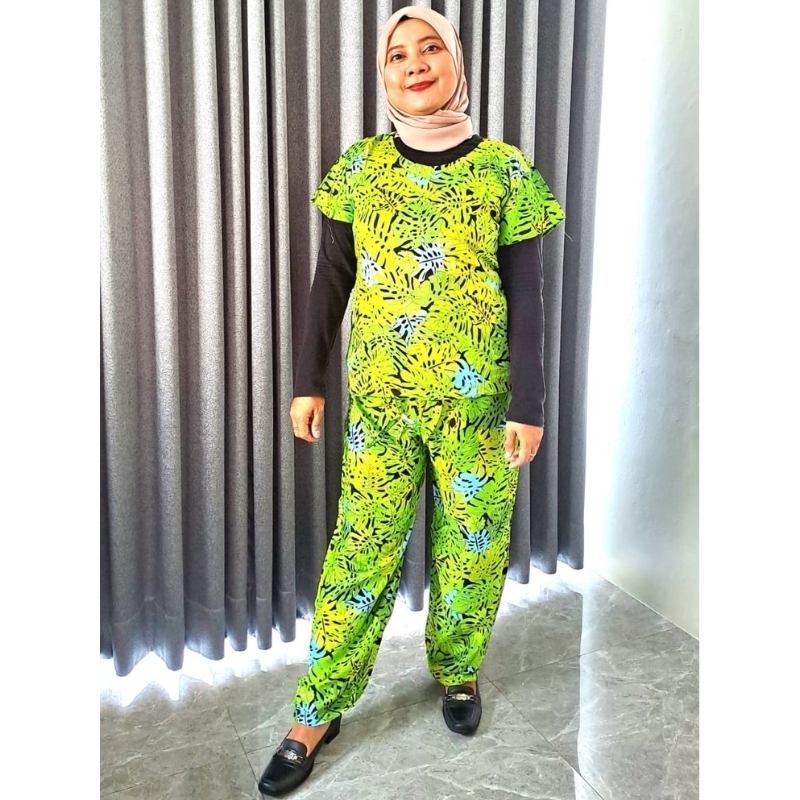 Oneset Baju atas bawah celana panjang wanita bahan katun rayon new