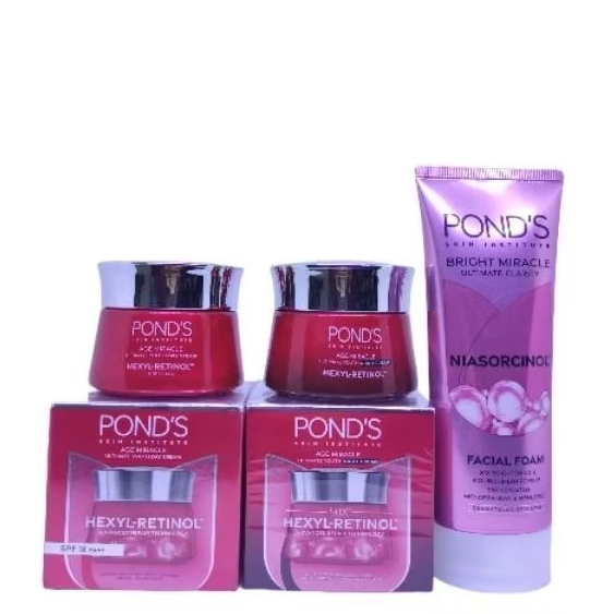 Paket Cream Ponds Age Miracle Day & Night + Facial Foam 100 ml