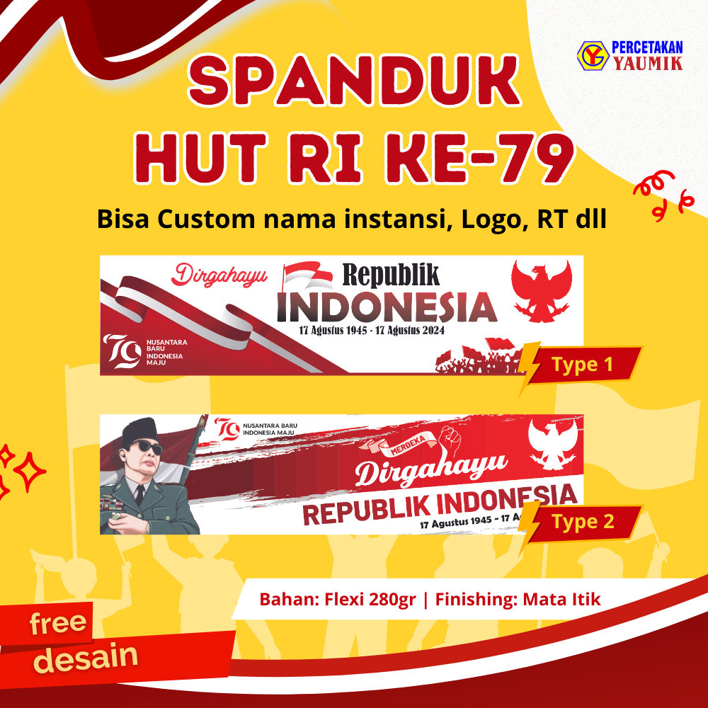 MMT Banner Spanduk 17 Agustus Dirgahayu Kemerdekaan HUT RI | FREE custom LOGO nama toko, instansi