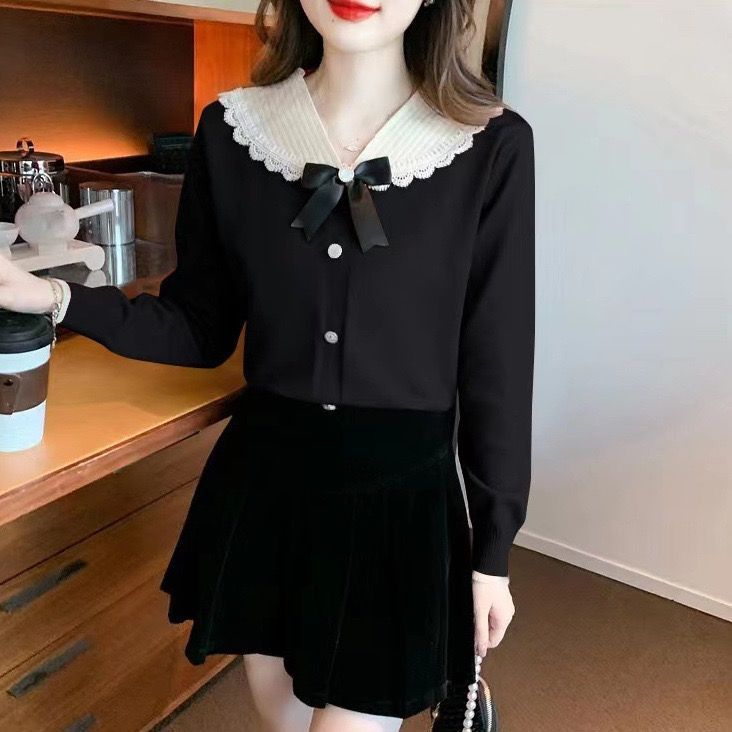 Elizabethgrosir1 Korean Style Big Collar Bow Grosir 88 knit import premium Atasan Rajut Remaja Dewas