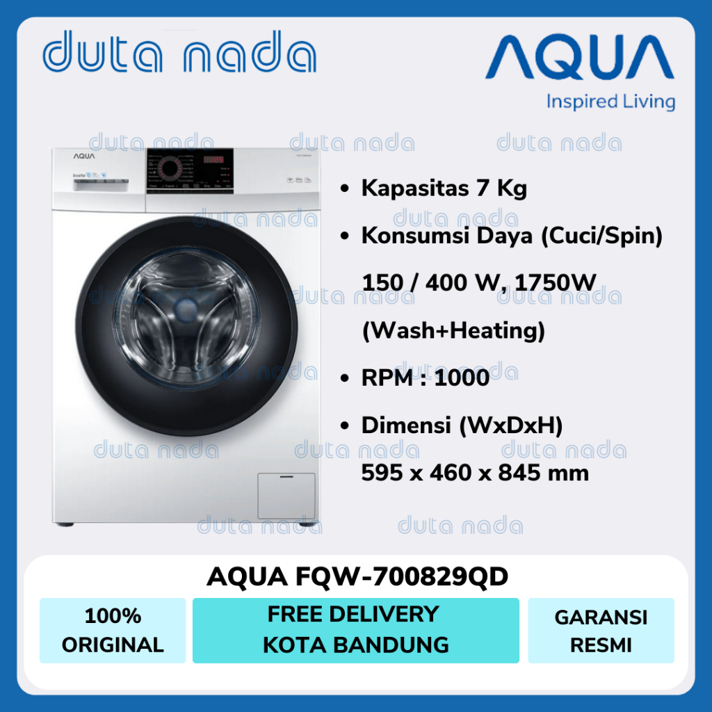 AQUA Mesin Cuci 1 Tabung Front Loading 7 Kg FQW-700829QD / FQW700829QD