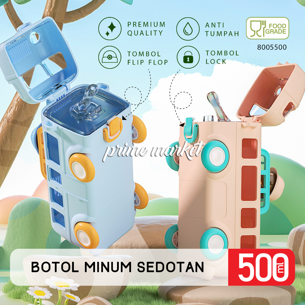 Botol Minum Anak Laki Laki Perempuan Bus Botol Minum Sedotan Anak Botol Air Minum BPA Free 2466 (800