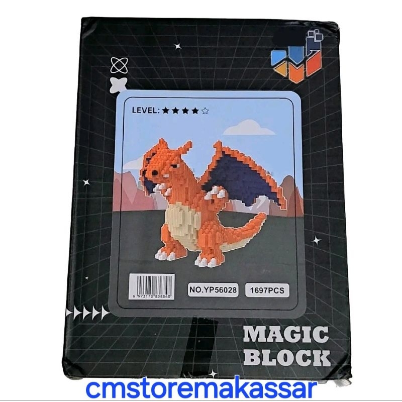 Mainan Balok Susun Anak Lego Ukuran Besar Pokemon Charizard 1697 Pcs Bricks Nano Block Puzzle 3D Toy