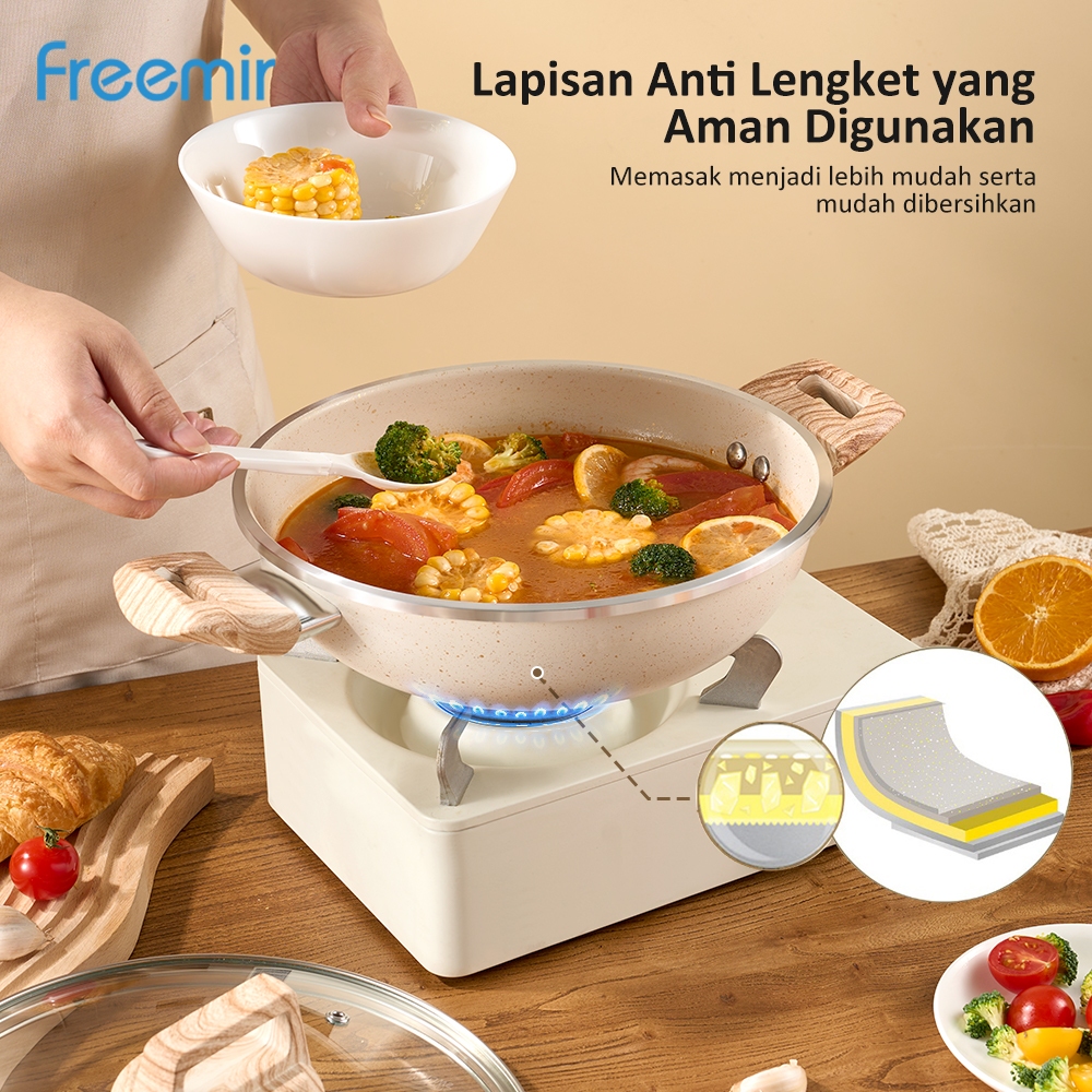 pengiriman cepat freemir Wajan Anti Lengket 24 cm Kedalaman 7.5 cm Tutup Granit Anti Lengket Wajan