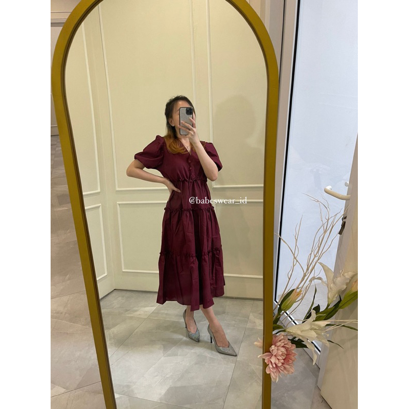 BABESWEAR- FELICE DRESS CNY valentine imlek natal midi import dress merah maroon cream nude kuning p