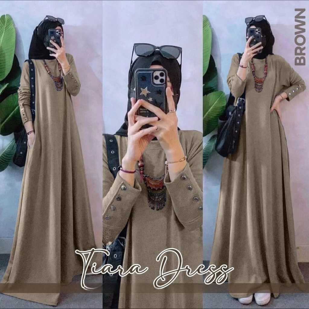 Tiara Dress Bahan Jersey Gamis Lebaran 2024 Model Gamis Terbaru Baju Kondangan Wanita Kekinian