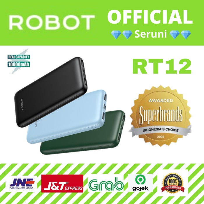 POWERBANK ROBOT RT12 10000MAH DUAL INPUT OUTPUT ORIGINAL GARANSI RESMI