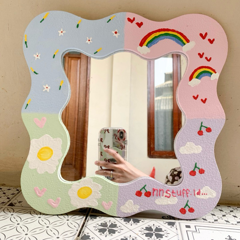 kaca dinding standing mirror cermin aesthetic custom kaca vintage cermin souvenir mirror foam kaca r