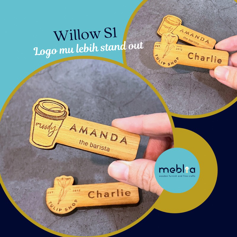 

Willow Wooden Name Tag Id Card Papan Nama dada Magnet kayu jati - 7.5 x 2.5cm
