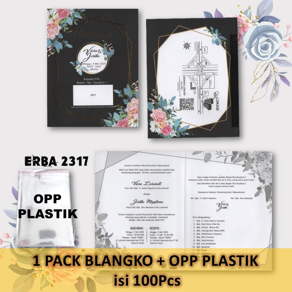 ERBA 2317 + OPP PLASTIK Blangko Undangan Kosongan ERBA, Undangan Pernikahan Murah