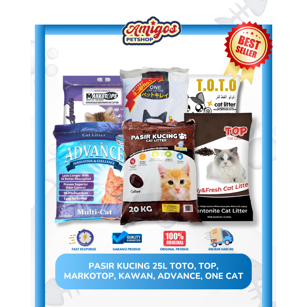 Pasir Kucing 25 L - Pasir Top/Pasir Kawan/Pasir One Cat/Pasir Zeolit/Pasir Granul - Amigos Petshop M