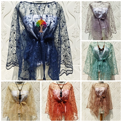 Cape Brokat Outer Brukat Bunga Outer Kebaya Tille Tulle Pita Baju Kondangan Wanita Pesta Pernikahan 