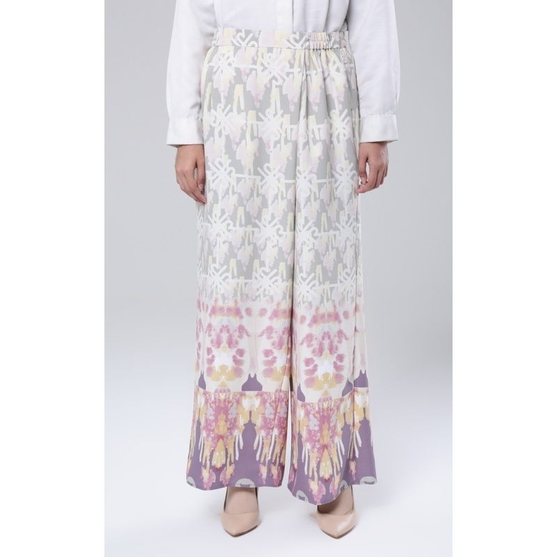 RIAMIRANDA - Bastia Pants Sans Titre Series (Grey - Green) / Kulot Wanita Palazzo Crepes Motif Print