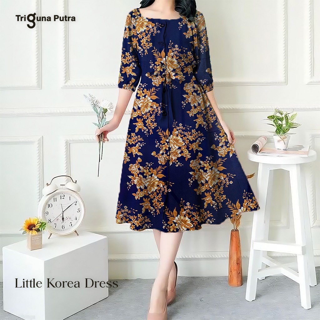 Dress Tiffani Casual Dress Motif Bunga/ Dress Wanita Elegant Super Cantik/ Drees Premium/ Dress Impo