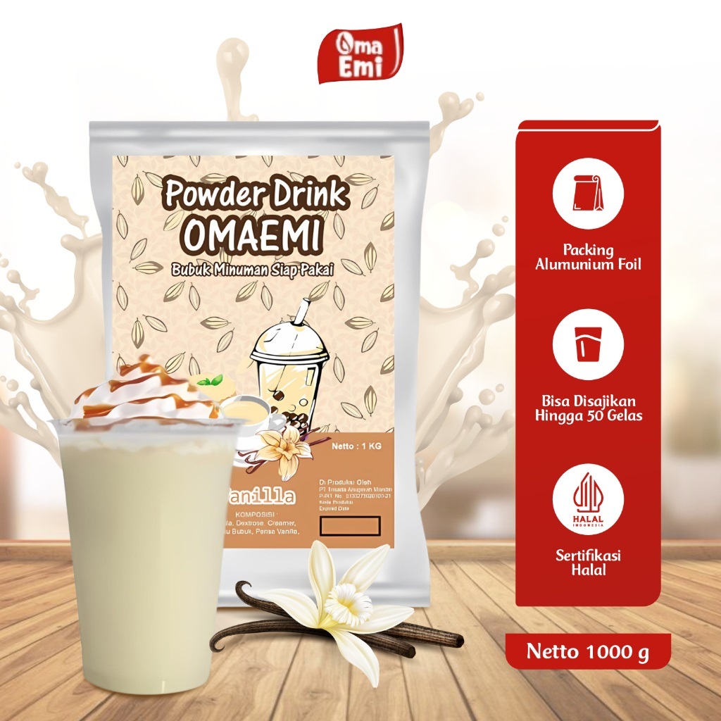 

BUBUK MINUMAN RASA VANILLA KEMASAN 1KG KUALITAS TERJAMIN