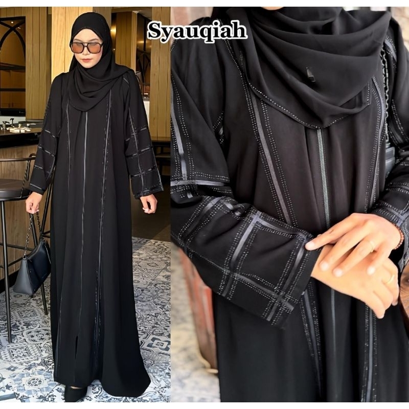 abaya gamis hitam arab simple fashion elegant syauqia