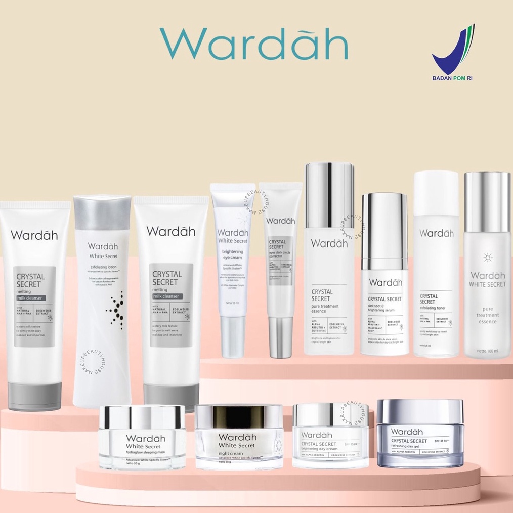 SERENTAK WARDAH White Crystal Secret Series  Day Night Eye Cream Essence Facial Wash Exfoliating Mas