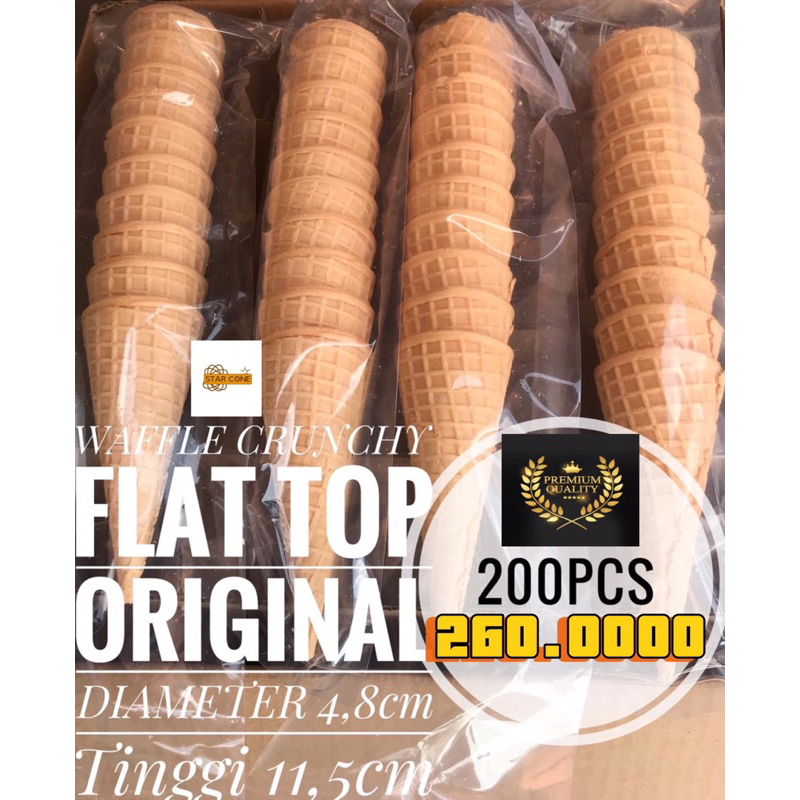 

PAKET STARCONE 200PCS WAFFLE FLAT TOP ORIGINAL DIAMETER4,5cm Tinggi11,5cm -20pack200pcs