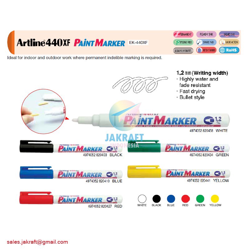 

EKSKLUSIF 1 Pcs Spidol Permanent ARTLINE Paint Marker EK44XF Segala Permukaan 12 mm Anti Air