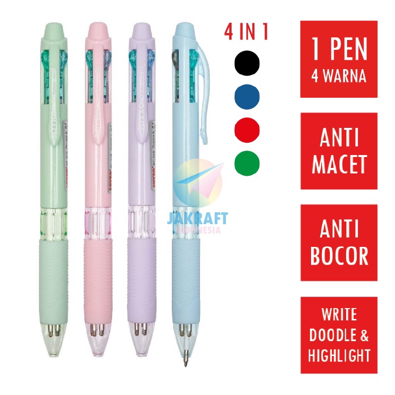 

TERLARISSS 1 Pcs Pulpen Ballpoint 4 Warna in 1 Pen JOYKO BP348 QUACO 4 Pastel Barrel Tebal 7 mm Berkualitas Seperti BIC