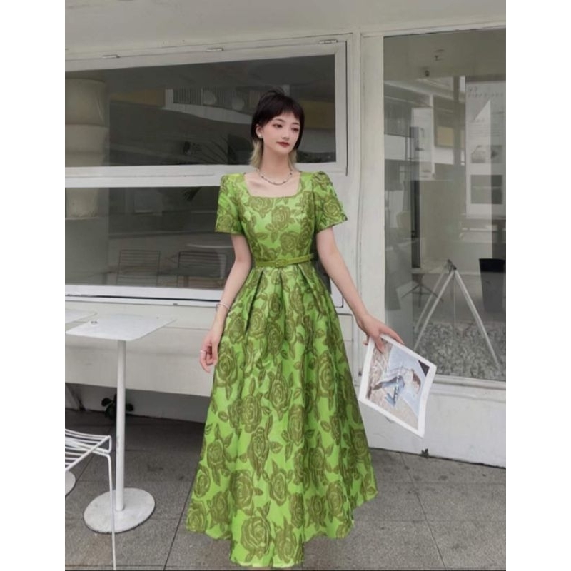 Dress Jaguar Import Premium motif bunga timbul bahan jaguard premium
