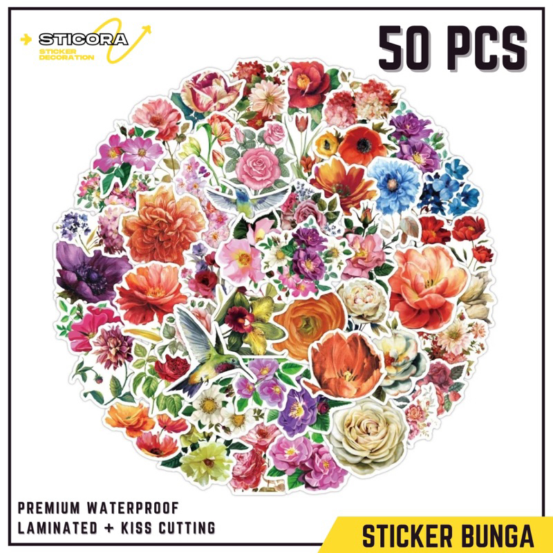 

[50 Pcs] Stiker Pack Bunga Flowers Aesthetic Vinyl Waterproof Laminated Dekorasi Laptop Handphone Thumblr