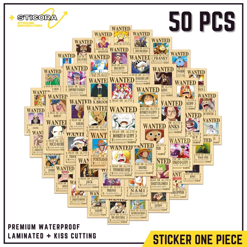 

[50 Pcs] Stiker Pack Wanted One Piece Vinyl Waterproof Laminated Dekorasi Laptop Handphone Thumblr