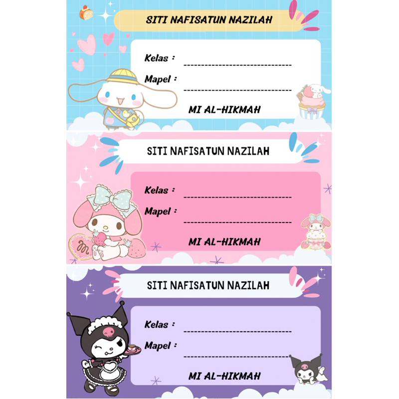 STIKER BUKU cinnamorol/LABEL BUKU/STIKER NAMA kuromi melody/STIKER BUKU sanrio/ STIKER LKS