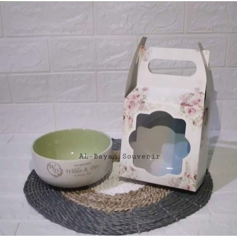 Mangkok Keramik Twotone + Sablon + Box Ivory PROMO