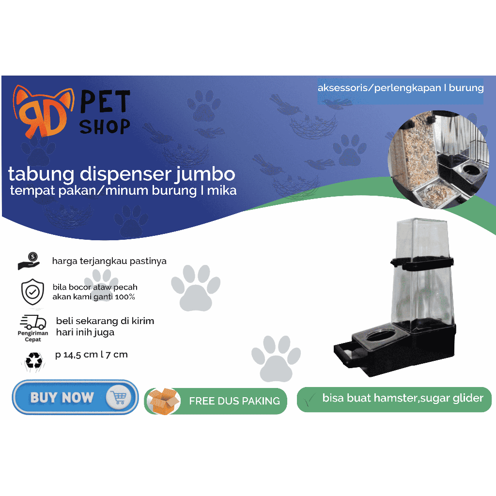 DISPENSER AKRILIK GALON ANTI TUMPAH TABUNG JUMBO WADAH CEPUK PAKAN MILET MINUM BURUNG LOVEBIRD