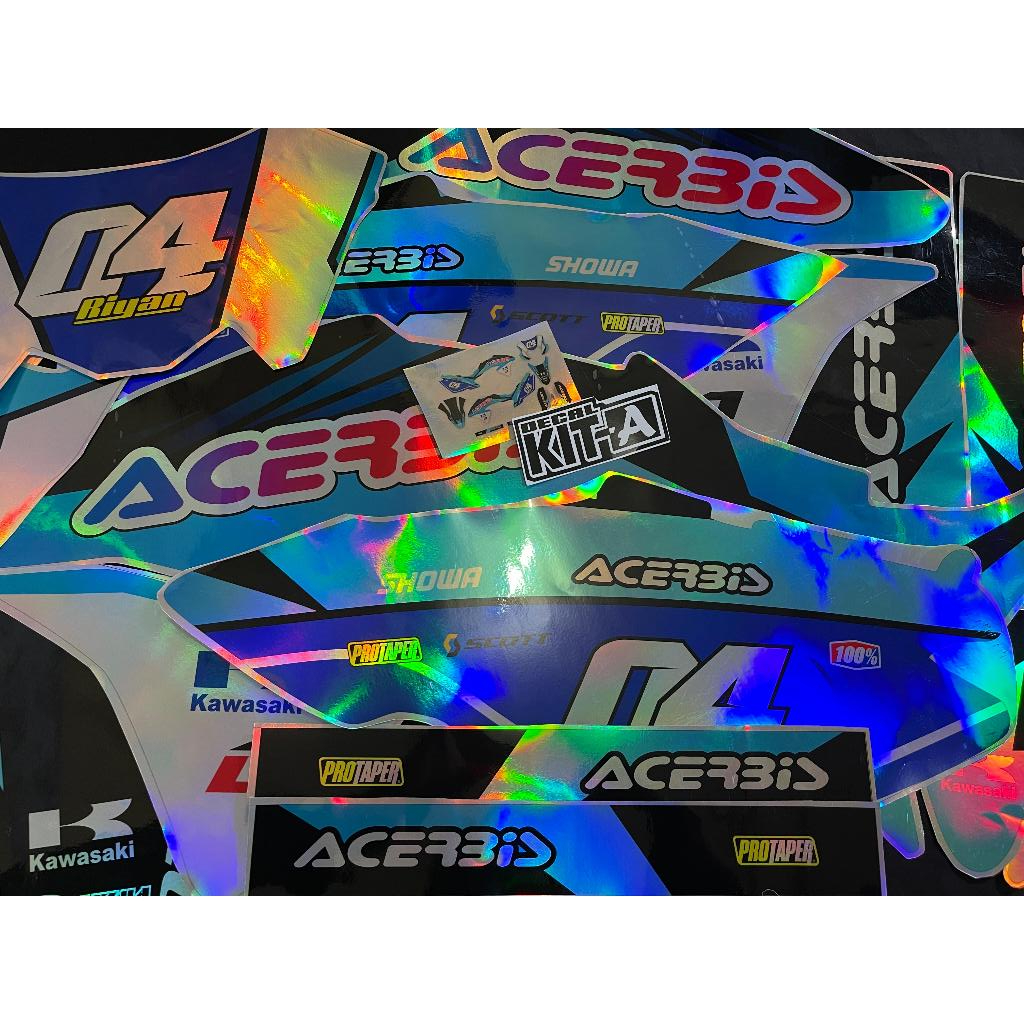 Decal Crome Supermoto KLX Stiker KLX 150 BF MOTIF RACING HITAM LIST BIRU Dekal Sticker Motor KLX BF 