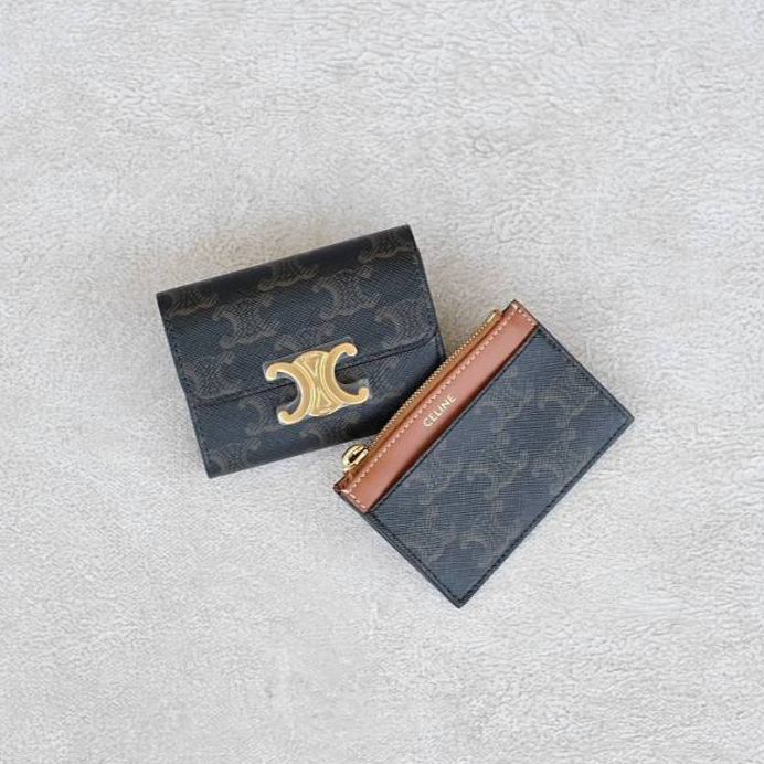 Celine Triomphe Compact Wallet With Coin