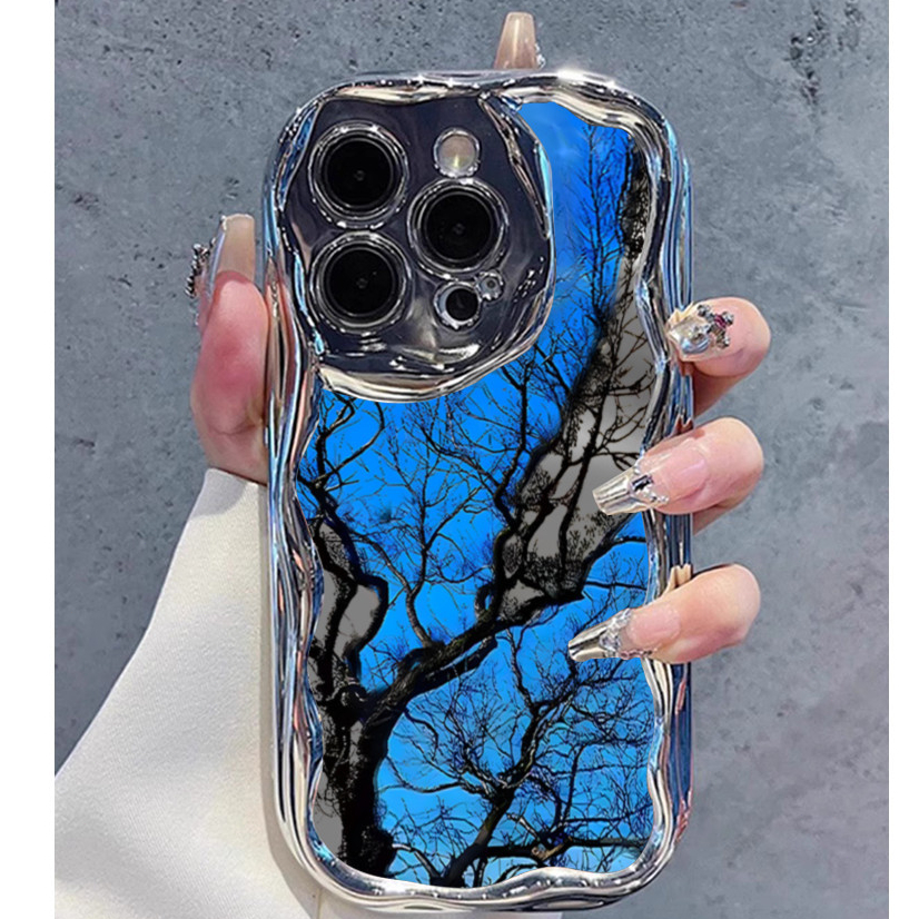 Premium Unik Pohon Mati Langit Biru Kerang case hp Iphone 7 plus X XS XR 11 12 13 14 15 Pro Max