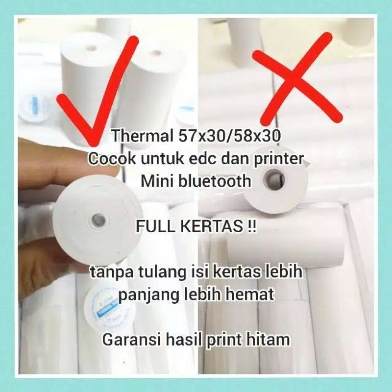 

Kertas struk thermal/ struk kasir Struk thermal 57 x30 polos untuk mesin edc dan printer bluetoth