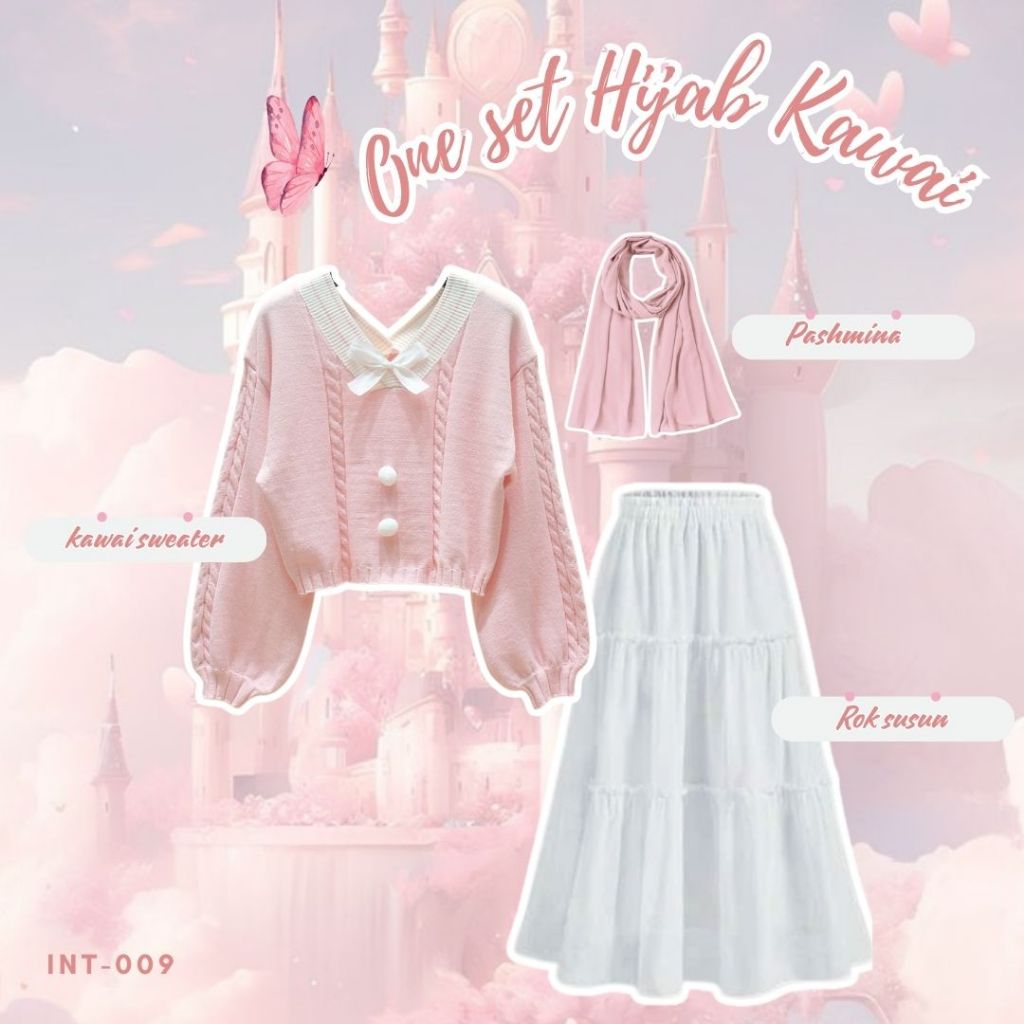 3 in 1 Setelan Hijab Kawai Vintage one set hijab ootd one set korean style oneset korea baju setelan