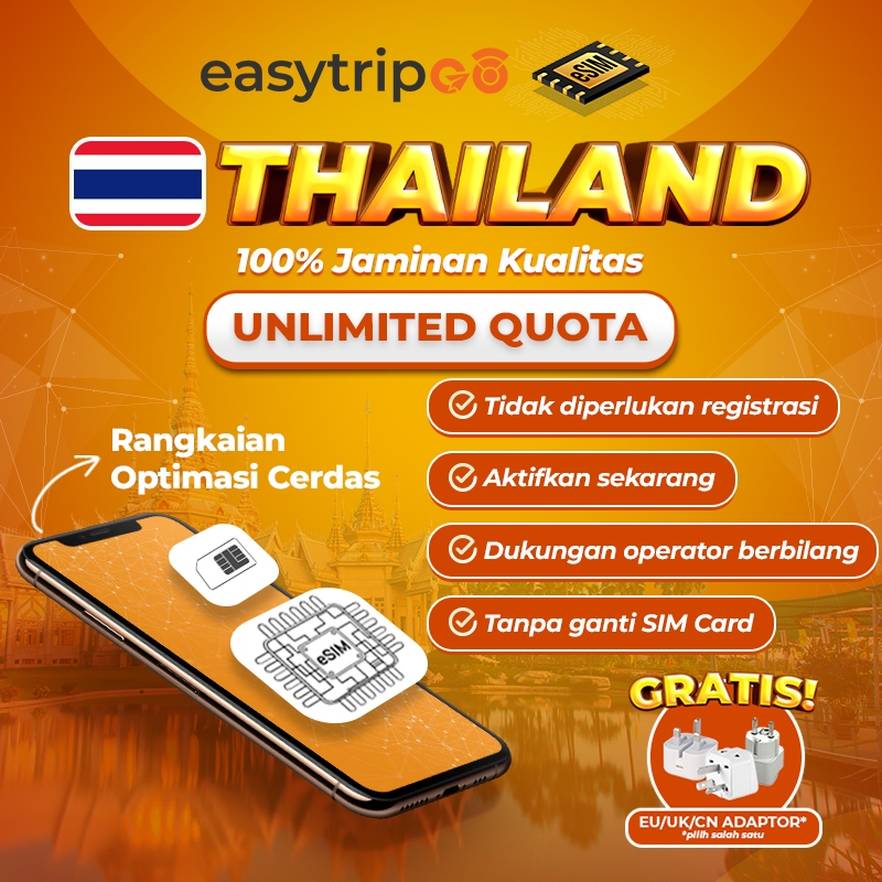 Easytripgo eSIM Thailand Unlimited Kuota Internet | eSIM Travel Thailand Kuota | eSIM Thailand