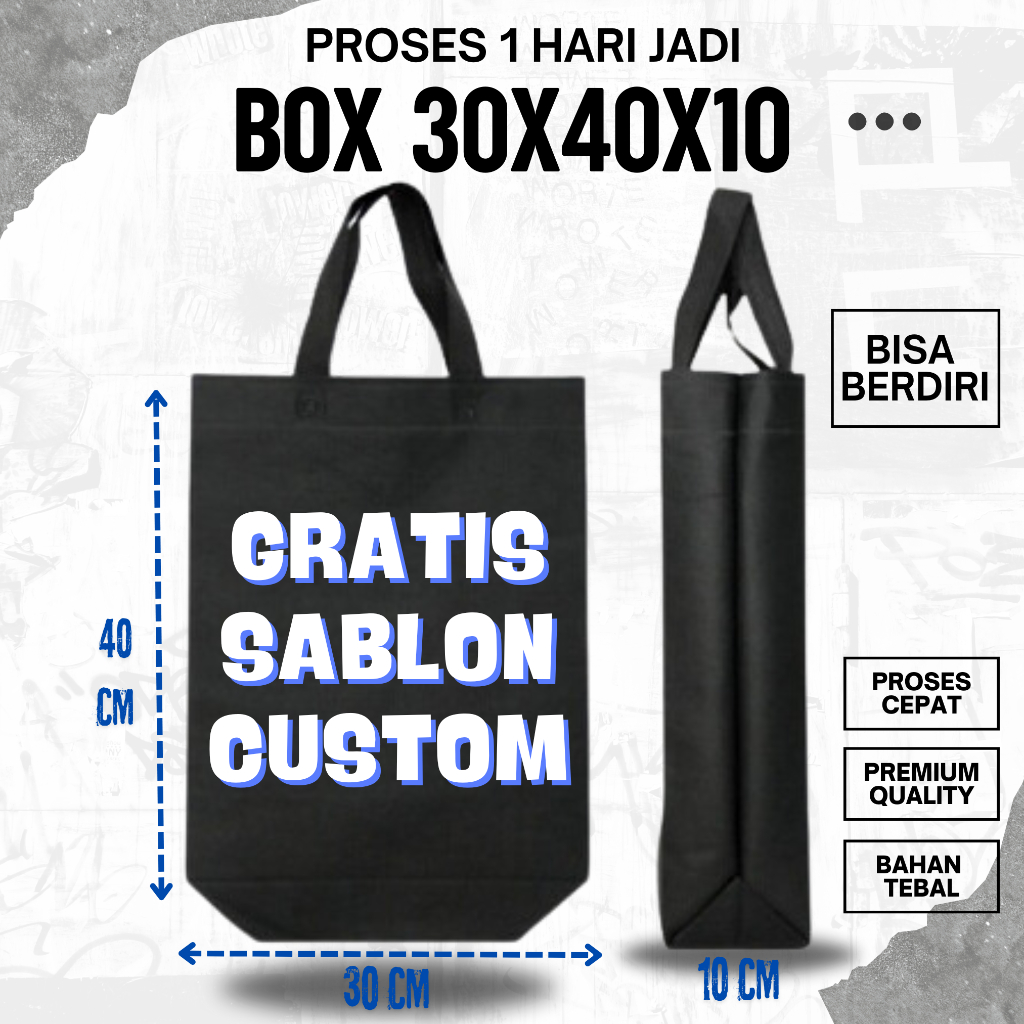 

TAS SPUNBOND SABLON CUSTOM BOX 30x40x10 BISA BERDIRI/Tas Goodie Bag custom / TAS SOUVENIR GOODIE BAG / Souvenir Wedding