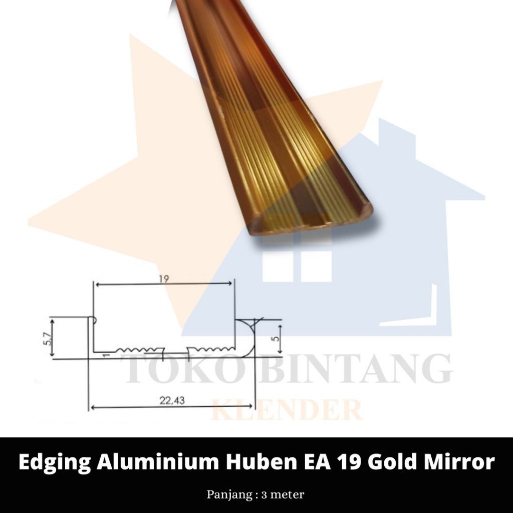 Edging Aluminium Huben EA 19 Gold Mirror