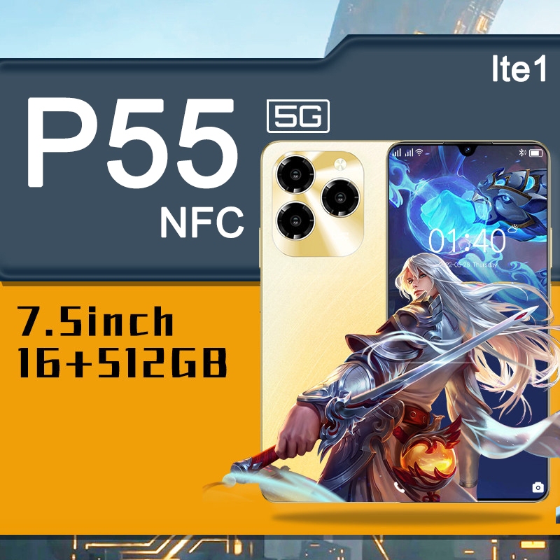 【Bisa COD】2024 Baru Phone P55 NFC Handphone Asli 7.5Inci 16GB RAM+512GB ROM HD Kamera Dual SIM Dual 