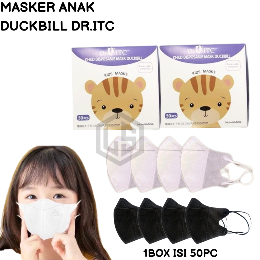Masker Duckbill Anak Polos 3Ply isi 50pcs Masker Duckbill Anak polos Warna hitam putih