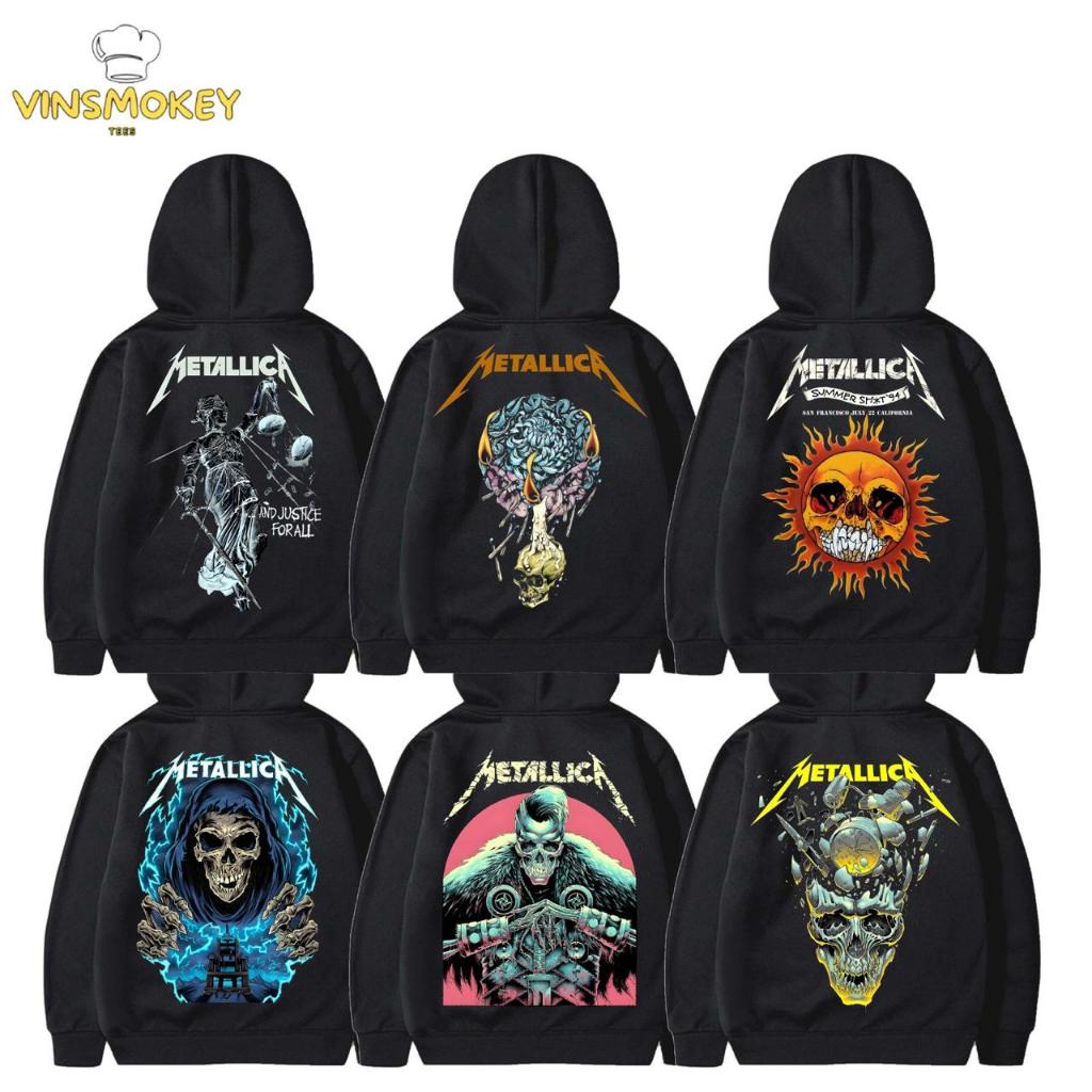 Vinsmokey tees Jaket hoodie kupluk band metallica Jaket cotton fleece hitam