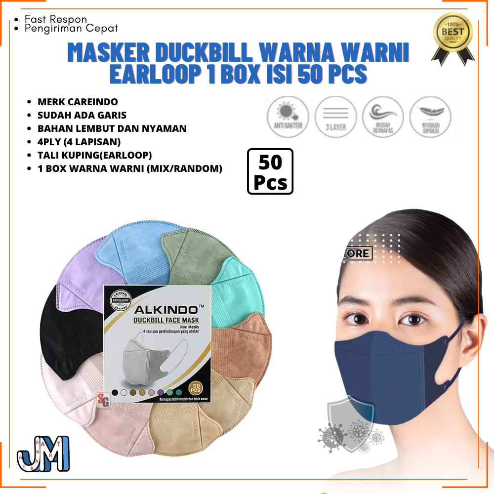 Masker Duckbill 50 Pcs 1 Box ALKINDO 3Ply Warna Warni
