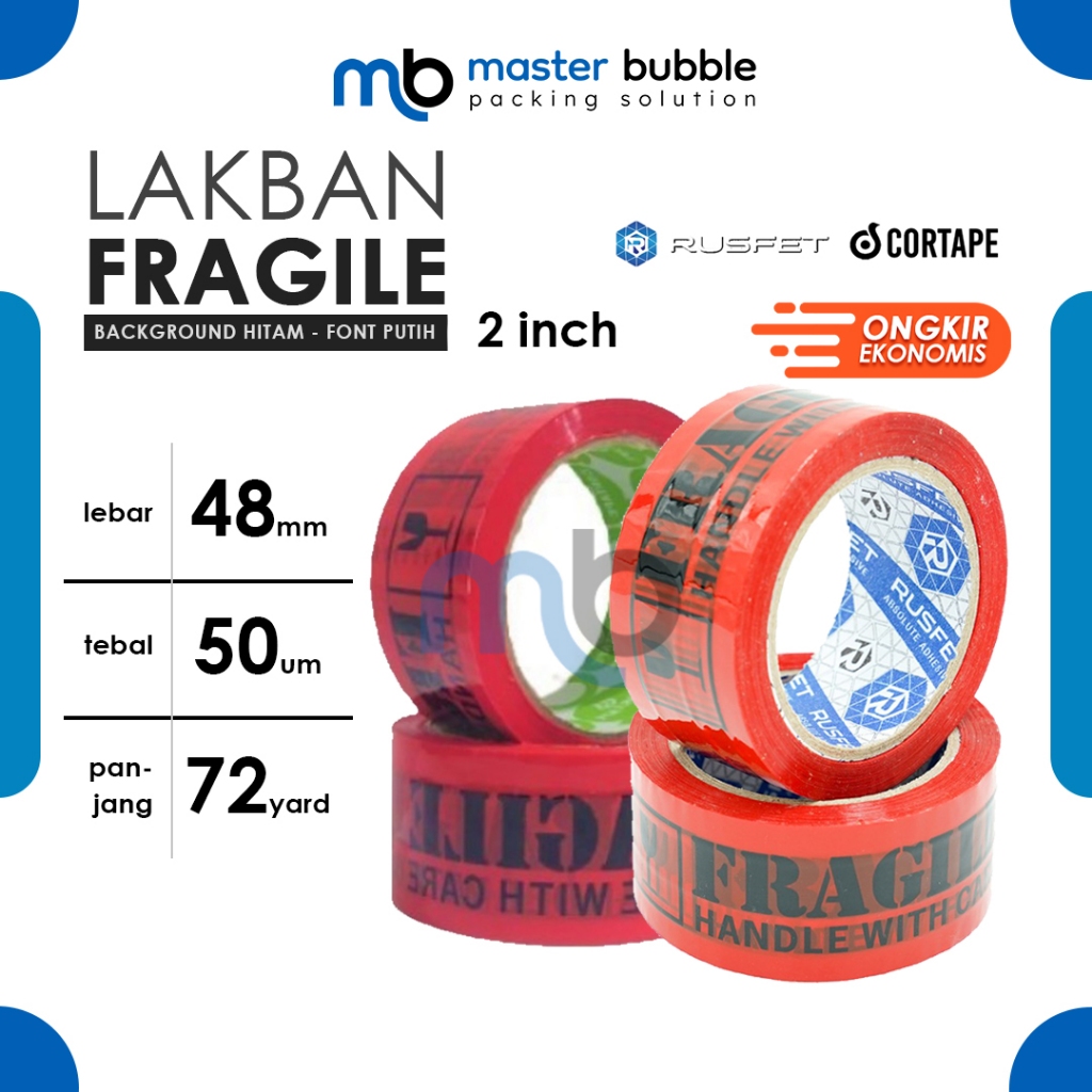 Lakban Fragile Merah Hitam Cortape 2inch 48mm x 72yard Harga Ecer Satuan Ekonomis Murah