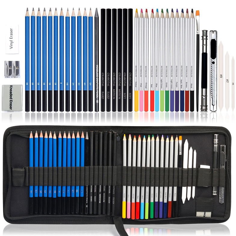 

41PCSSet Sketch Pensil Pisau Penghapus dan Pensil Gambar untuk Keperluan Sekolah Pencil Drawing Set KODE U9G7